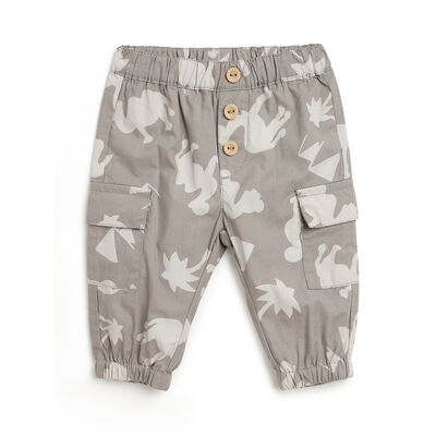 Boys Medium Grey Printed Long Trousers
